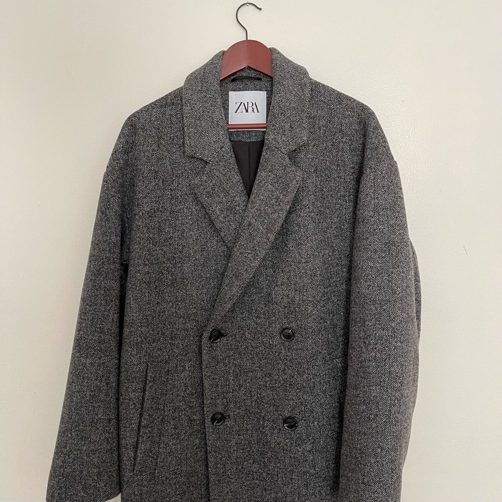 Zara Herringbone Wool-blend Overcoat